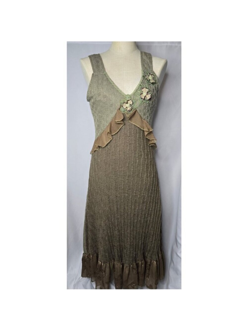 Vintage Whimsygoth Maxi Dress Womens Small Green Knit Y2K Fairycore Grunge